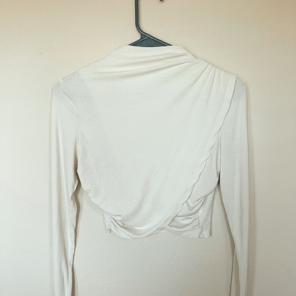 12th Tribe Cream Long Sleeve Draped Crop Top